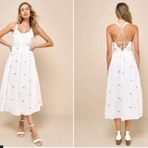 LULU's Casual Summer Floral Daisy Brunch Beach Summer Midi Dress - Picture 3 of 3